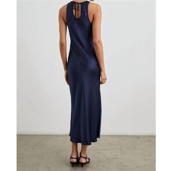 Rails Solene Satin Midi Sheath Slip Dress Navy Blue XS - Picture 3 of 10